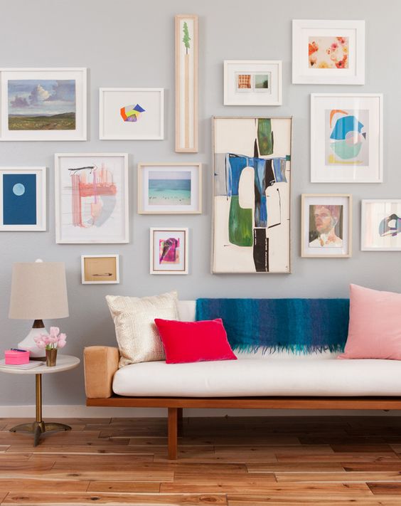 Emily Henderson uses this gallery is an amazing way to change up a space using the spring color palette. (photography by: Daniel Hennessy)