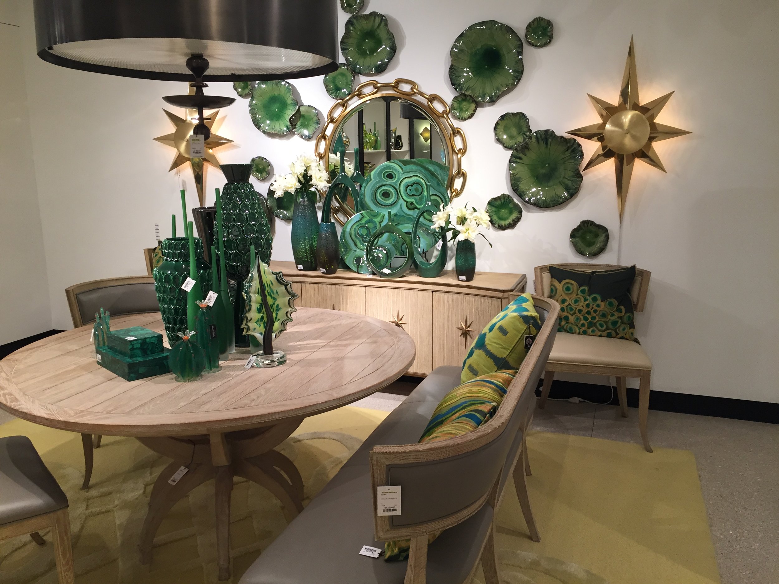 How dramatic! Love this space using shades of green from Global Views showroom.
