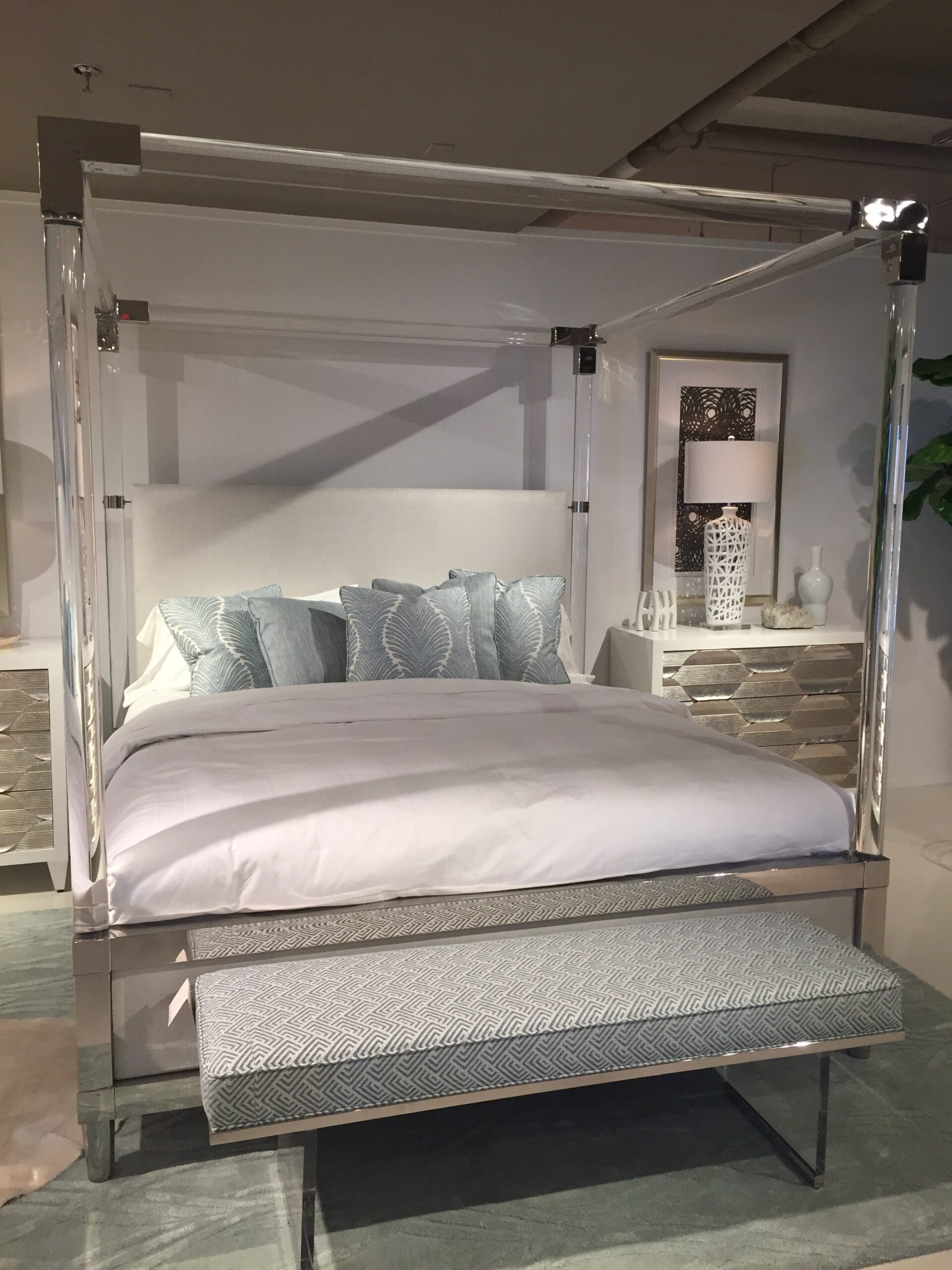 Serenity please! This masterpiece caught my eye immediately at the Bernhardt Showroom! The bed actually won an award at HPMKT! Gorgeous!