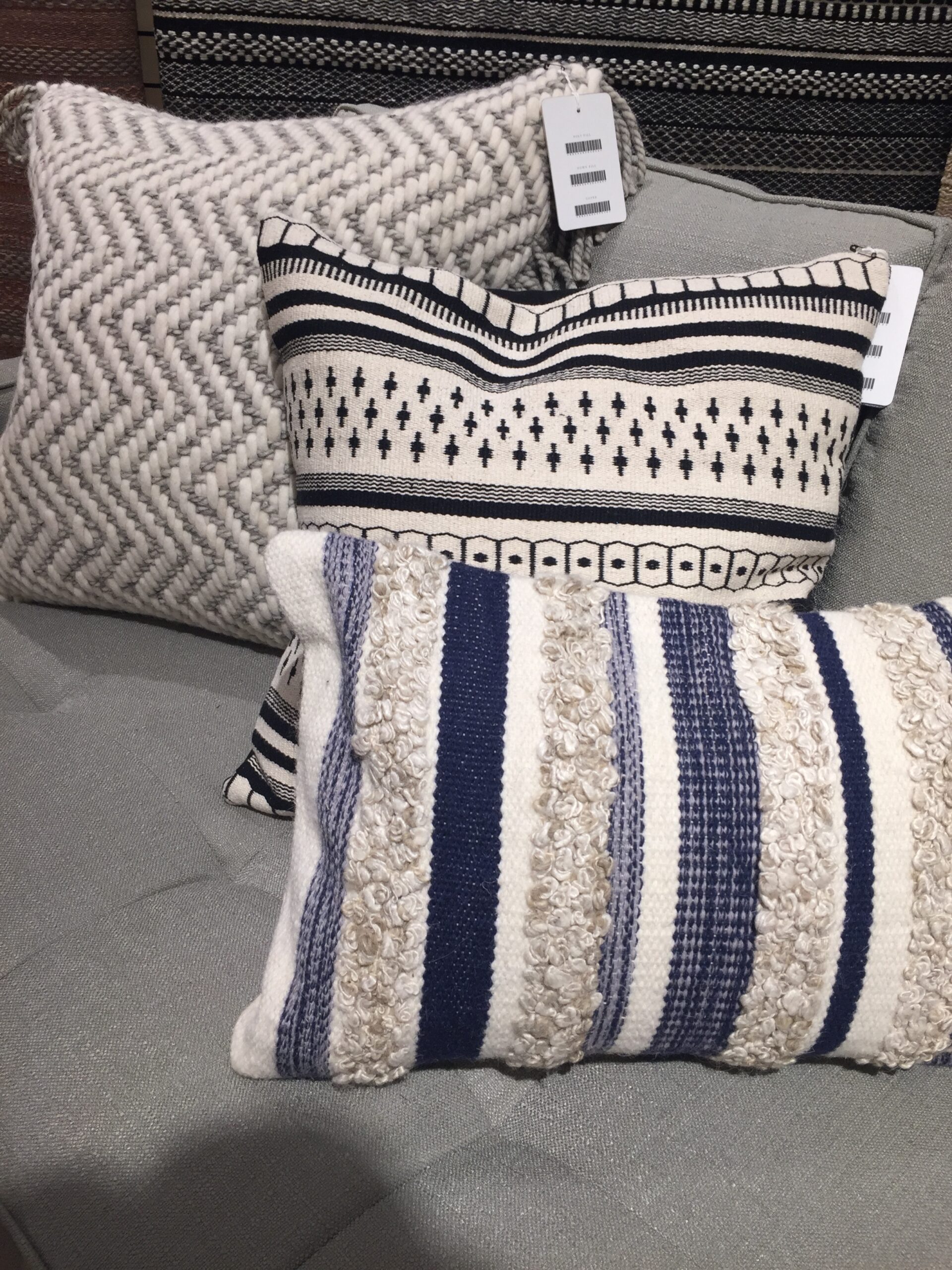 The throw pillows are from Loloi Rugs showroom. What a wonderful mix of color, pattern and texture