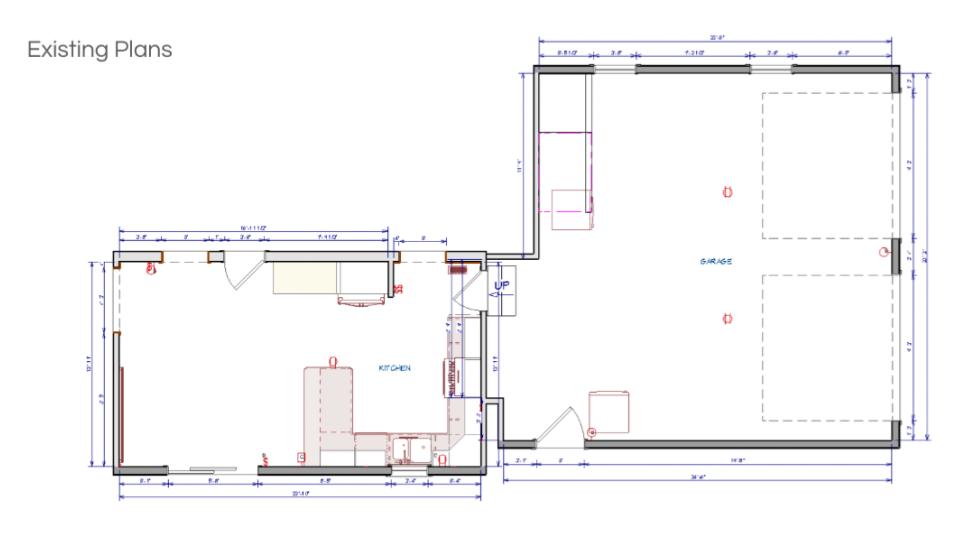 Floor plan of a kitchen remodel showing the new layout, custom cabinetry, and enhanced flow for a more functional and stylish space.